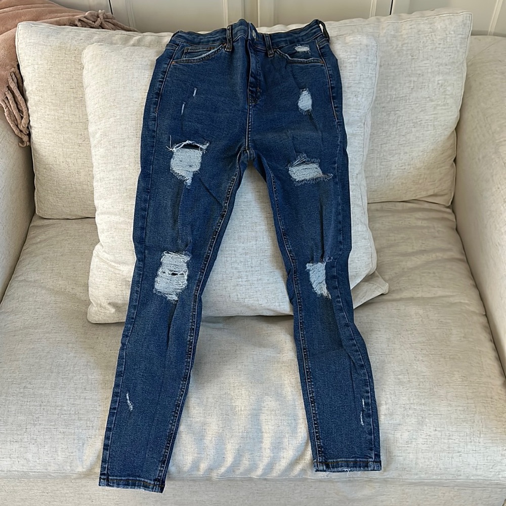Topshop distressed denim jeans high waist size 28